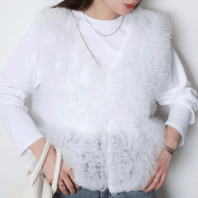 TEECHI チュチュテイルベスト　エアウール　ホワイト チュールベスト×長袖TシャツSET | Minayo Select