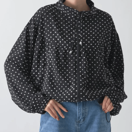 ドット刺繍ジップアップブルゾン