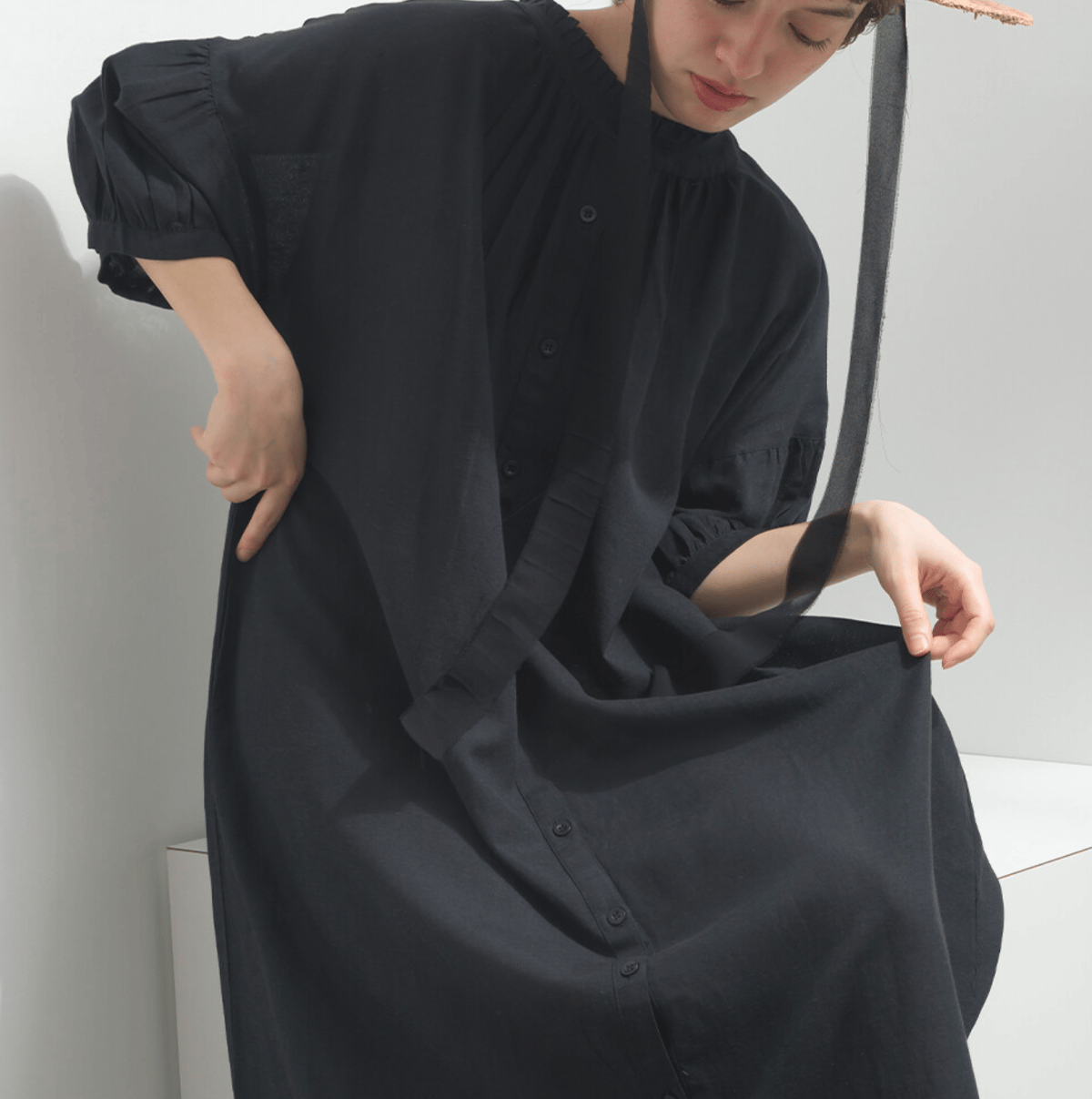 綿麻ミックス衿プリーツシャツワンピース | Minayo Select 綿麻ミックス衿プリーツシャツワンピース | Minayo Select