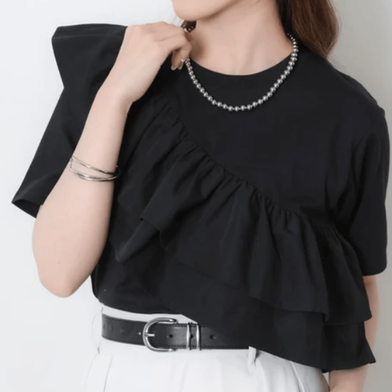 汗染み防止加工】フリル半袖Tシャツ | Minayo Select