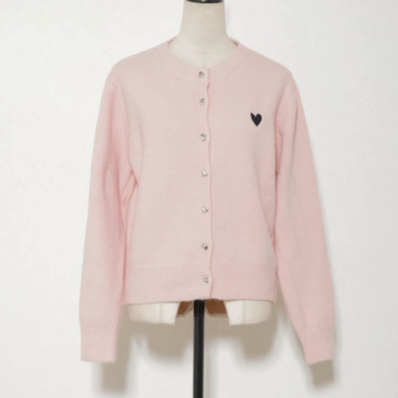 ハート刺繍＆ボタンカーディガン | Minayo Select