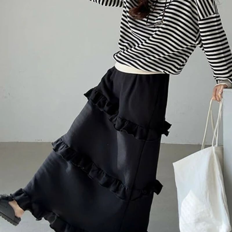 【美品】フミエタナカ　23AW　ティアード　ロングスカート　フリル　日本製　M フリルティアードロングスカート[商品：PN24SS-008] - PUNYUS Online