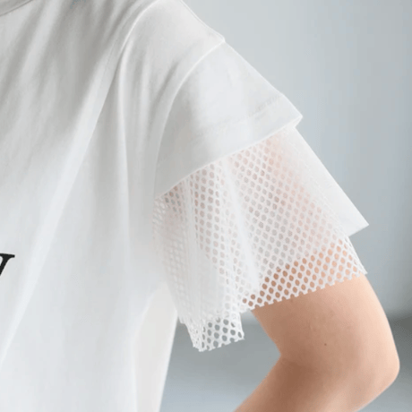 袖メッシュ切替デザインロゴTシャツ