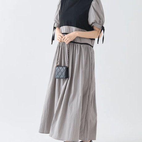 リボン付ガーリー切替ワンピース