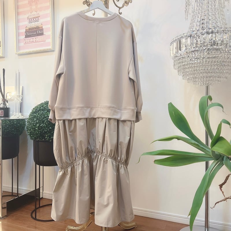 異素材ドッキングギャザーワンピース | Minayo Select