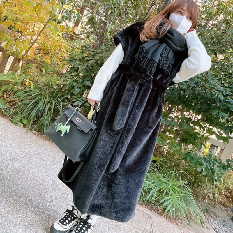 希少ミンク　ロングベスト　毛皮　コート エコミンクファーロングベスト | Minayo Select