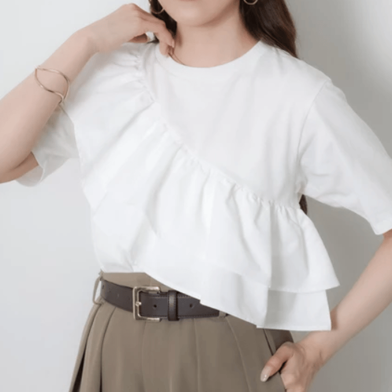 汗染み防止加工】フリル半袖Tシャツ | Minayo Select