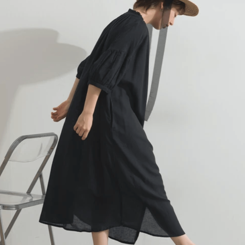 綿麻ミックス衿プリーツシャツワンピース | Minayo Select