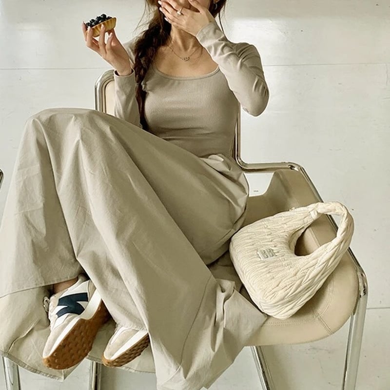 異素材ミックスストレッチマキシワンピース | Minayo Select