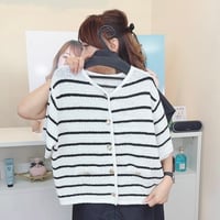 金ボタンブークレニット半袖カーディガン