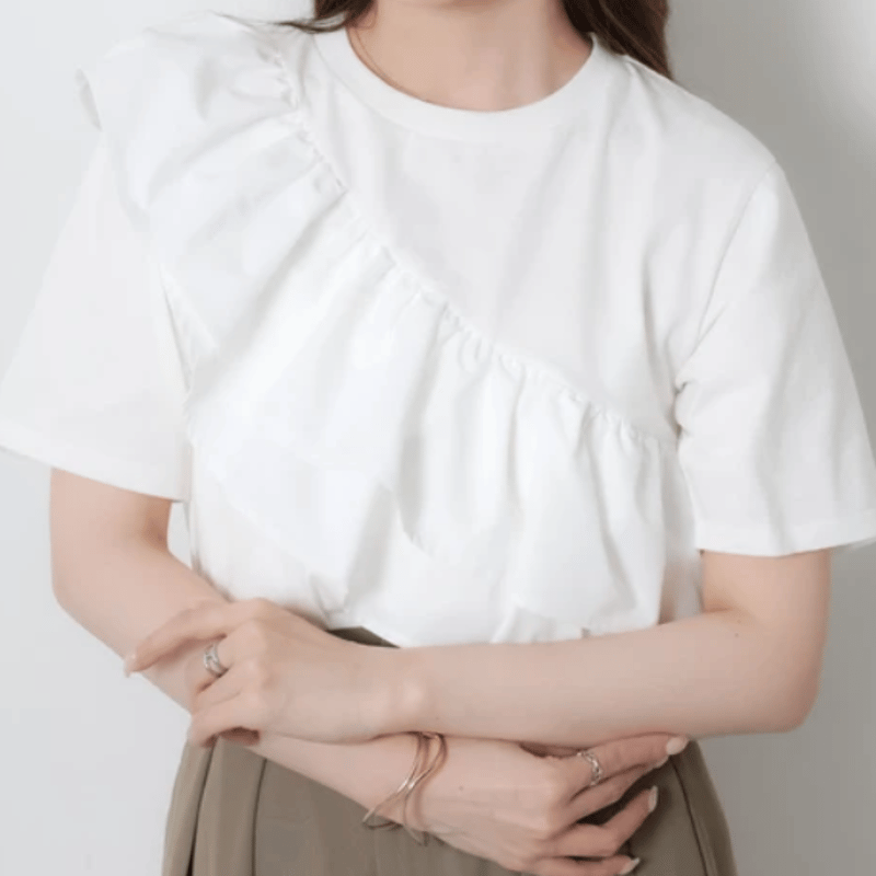 汗染み防止加工】フリル半袖Tシャツ | Minayo Select