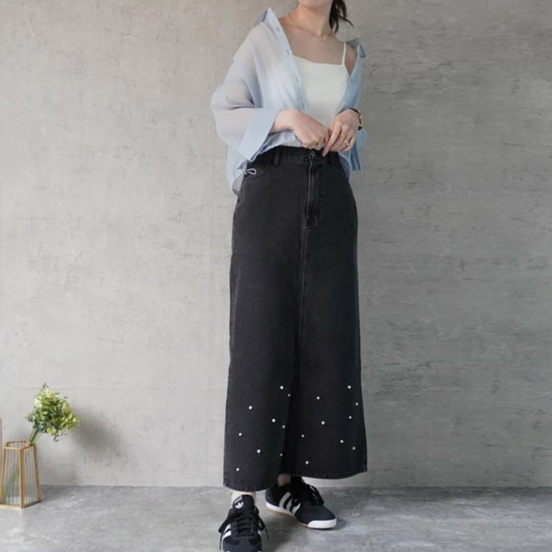 パール付きデニムスカート | Minayo Select