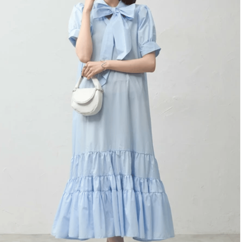 半袖ティアードフリルリボンワンピース | Minayo Select