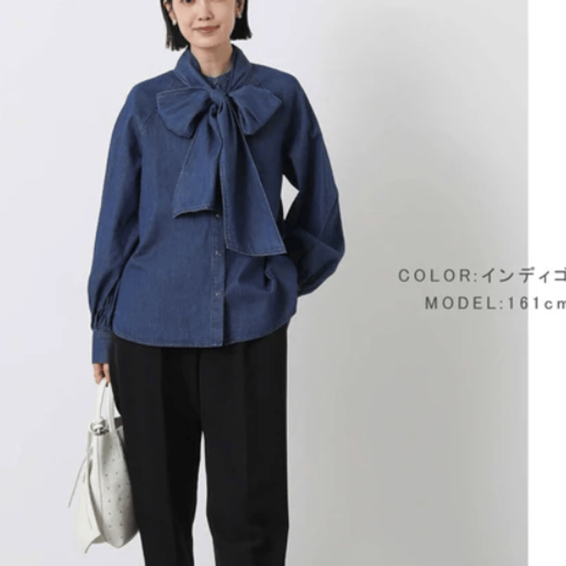 本日限定価格！machatt　デニムリボンブラウス　インディゴ 最終価格【美品】machatt マチャット デニムリボンブラウス - メルカリ