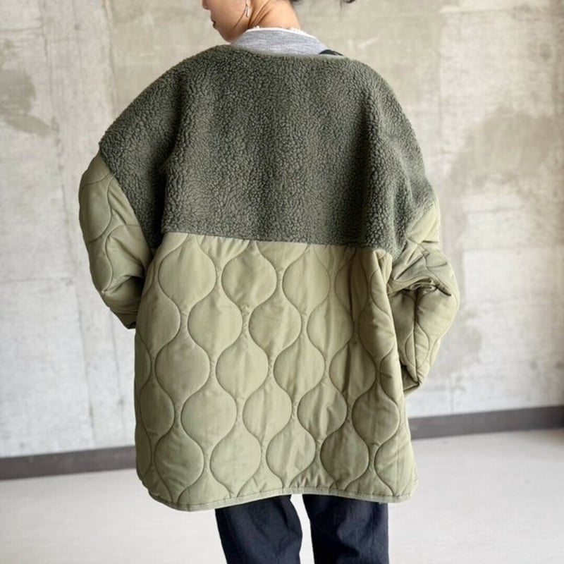 ボア×キルティング中綿ノーカラーブルゾン | Minayo Select