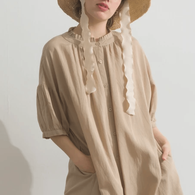 綿麻ミックス衿プリーツシャツワンピース | Minayo Select
