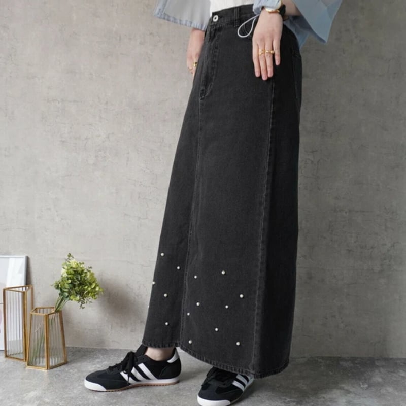 パール付きデニムスカート | Minayo Select