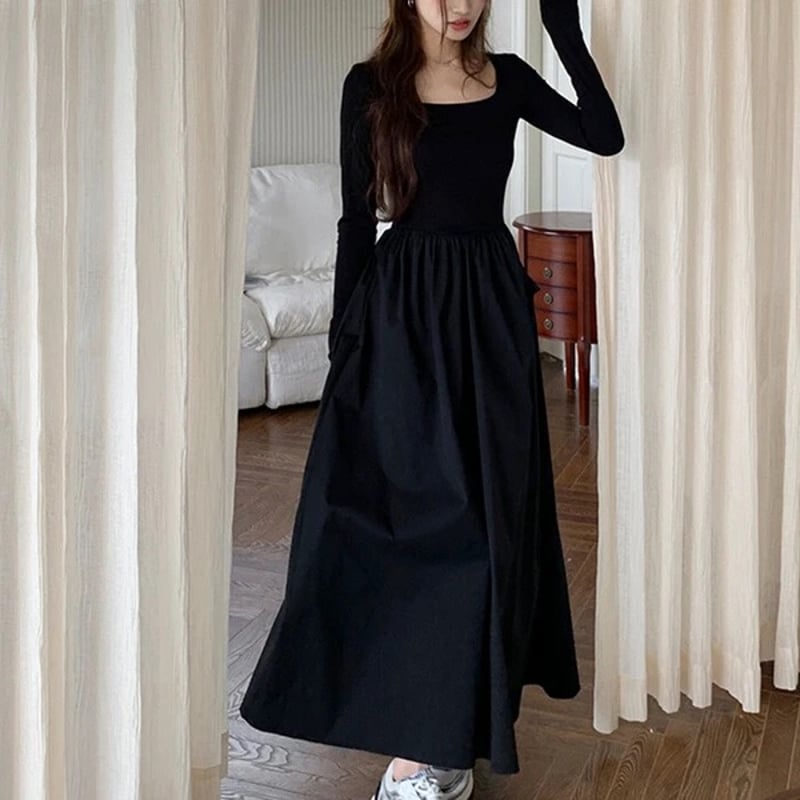 異素材ミックスストレッチマキシワンピース | Minayo Select