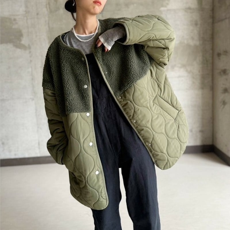 ボア×キルティング中綿ノーカラーブルゾン | Minayo Select