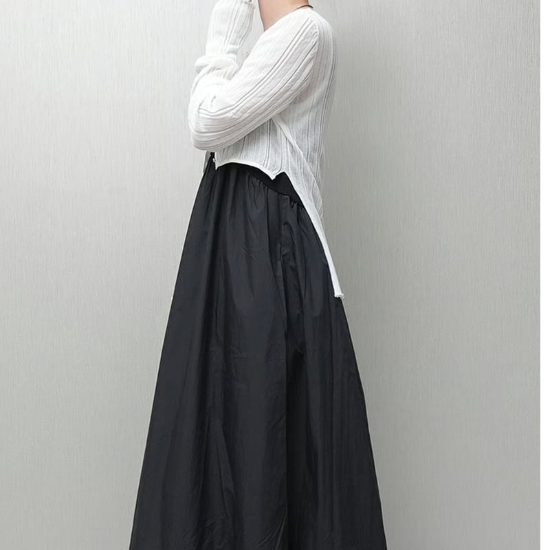 GALENA リブニットドッキング 変形ロングワンピース ブラックA116