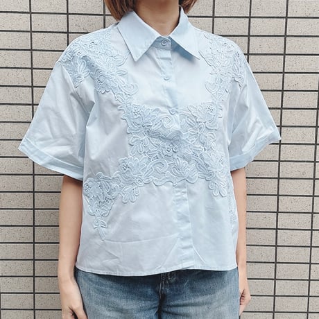 レースドッキングシャツブラウス