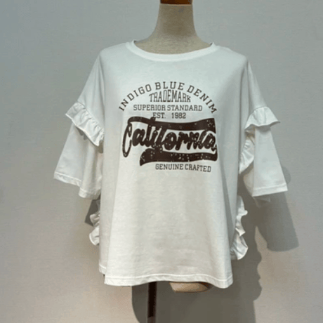 袖フリルロゴTシャツ