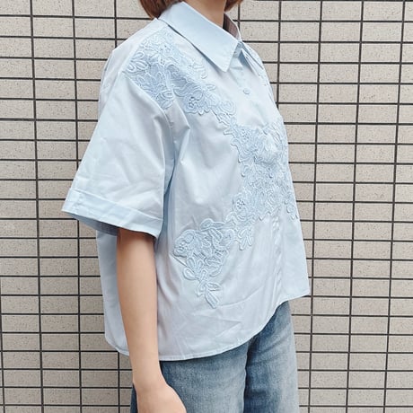 レースドッキングシャツブラウス