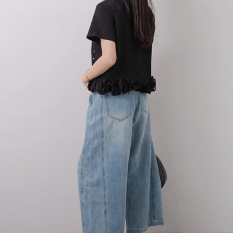 パール付き裾フリルカットソー
