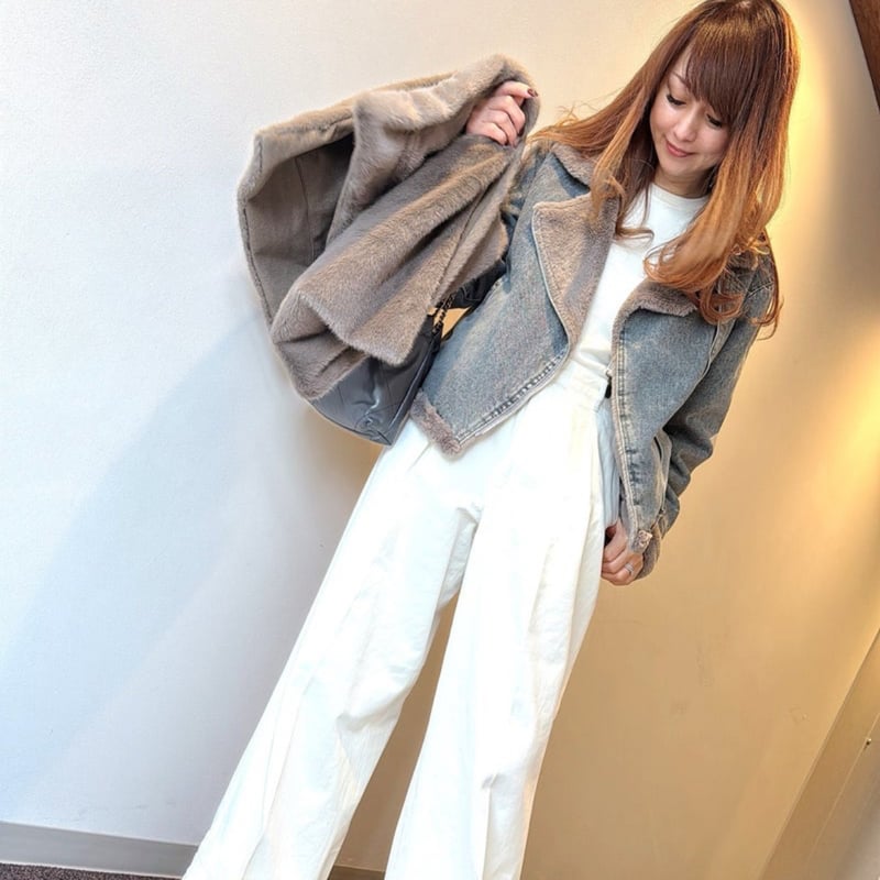 ふんわりファーライダース風デニムジャケット | Minayo Select