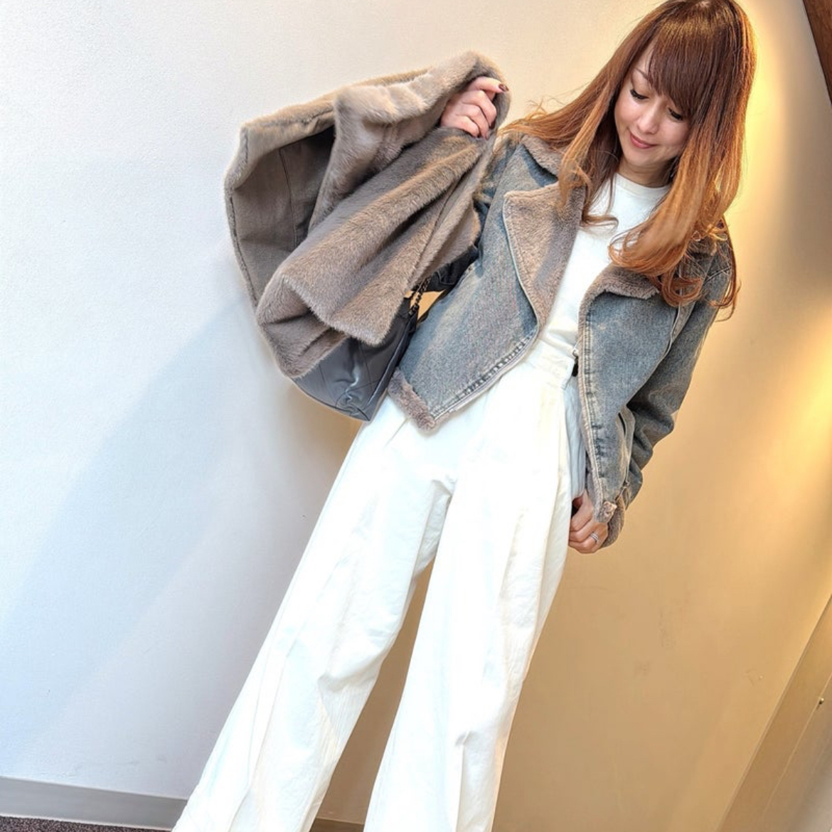 ふんわりファーライダース風デニムジャケット | Minayo Select