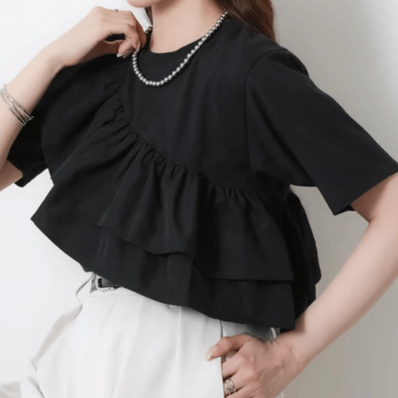 汗染み防止加工】フリル半袖Tシャツ | Minayo Select