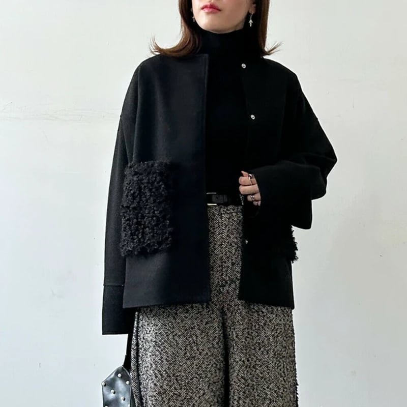 ☆きき☆211S＆Imprimeウール 上質♪ ファーポケット付きコート フェイクウールポケットファーコート | Minayo Select