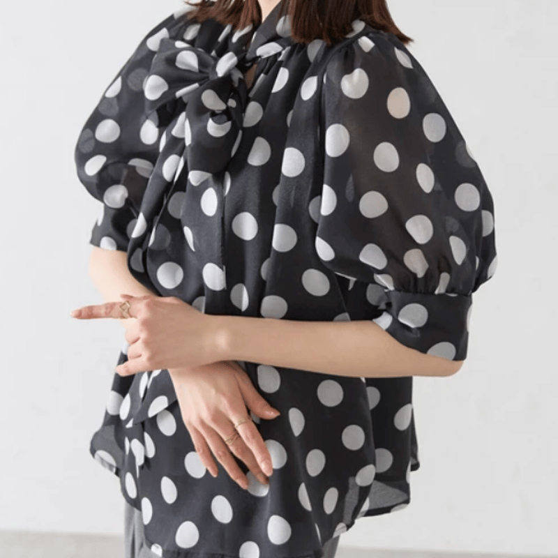 ビッグドットボリュームスリーブ2WAYリボンブラウス | Minayo Select