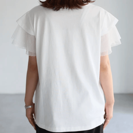 袖メッシュ切替デザインロゴTシャツ