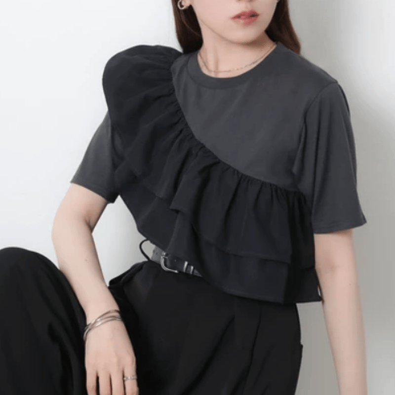汗染み防止加工】フリル半袖Tシャツ | Minayo Select