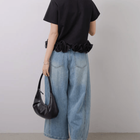 パール付き裾フリルカットソー