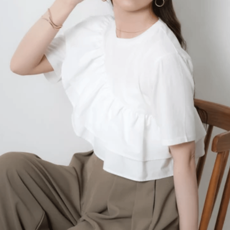 汗染み防止加工】フリル半袖Tシャツ | Minayo Select