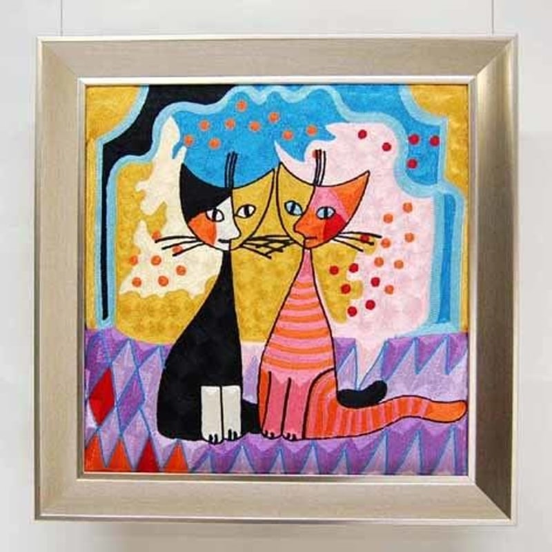 ヨーロッパ　絵画　刺繍　ヴィンテージ 刺繍絵画(53×54) ロジーナ「ロマンスⅡ」 商品番号：is1087-rw-58 | Min