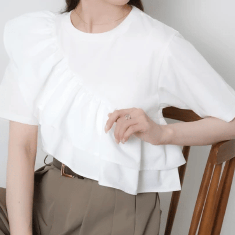 汗染み防止加工】フリル半袖Tシャツ | Minayo Select