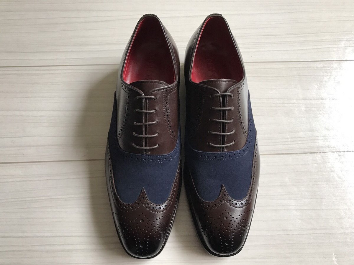 WH ロングウィング スエード＆シボ革 コンビシューズ size8 ブラウン