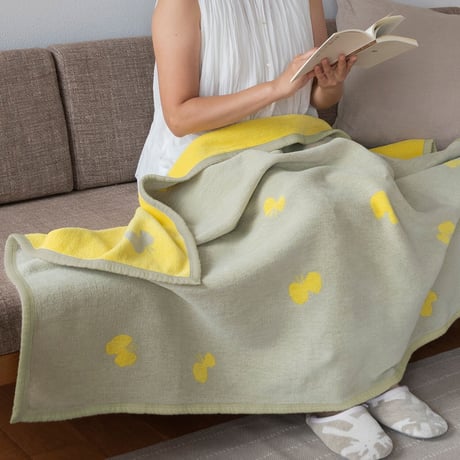 KLIPPAN"シュニールコットンブランケット ハーフ / CHOUCHO(オリーブ/イエロー)"
