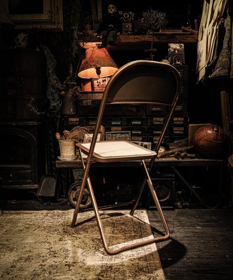 Mid-Century U.S. Folding Chair / Beige Steel Frame