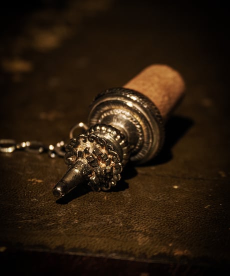 French Antique Wine Bottle Pourer & Stopper with Chain