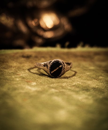 Onyx shield vintage silver ring