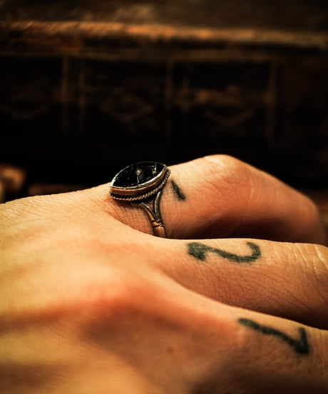 1800's Black onyx antique sterling silver ring