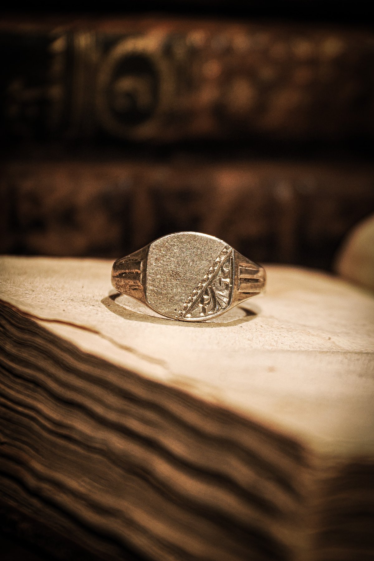 Half Engraved sterling silver signet ring | WAI