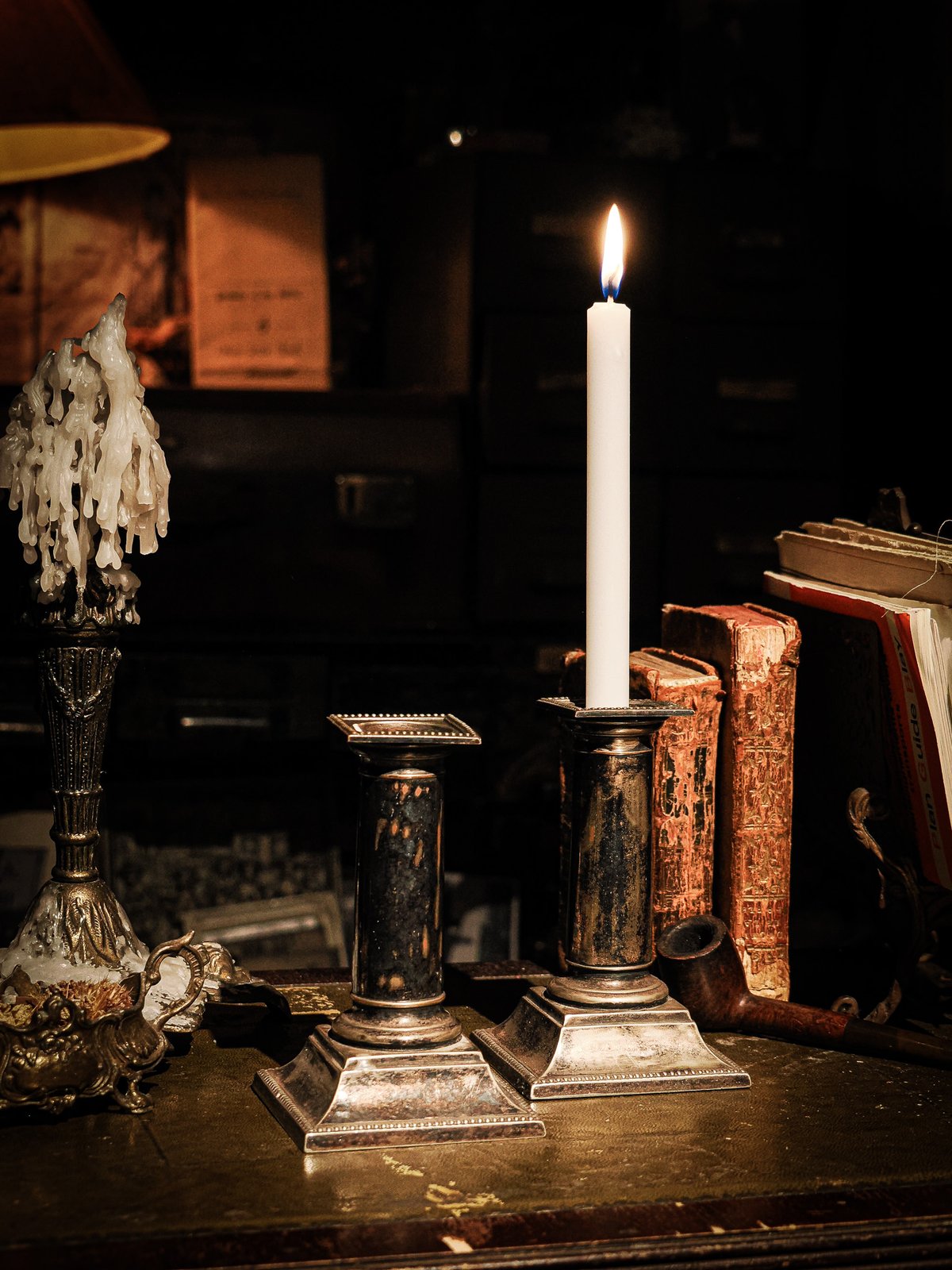 Pair of Antique British Silver-Plated Candlesti