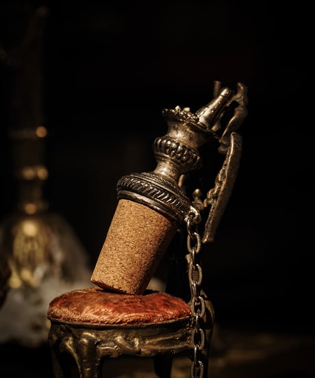 French Antique Wine Bottle Pourer & Stopper with Chain