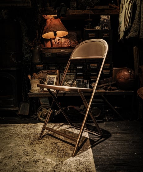 Mid-Century U.S. Folding Chair / Beige Steel Frame