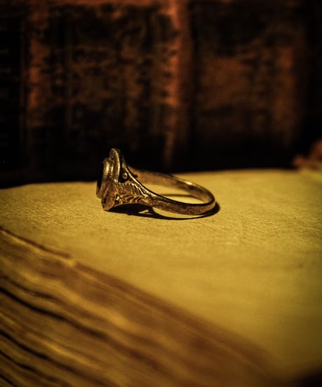 onyx & leaf vintage silver ring